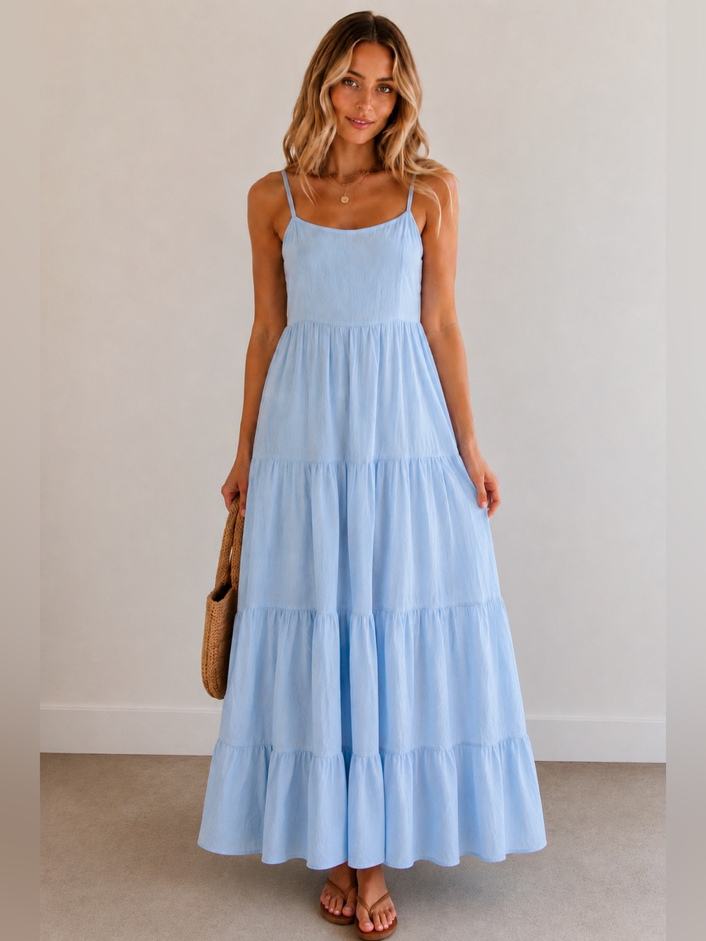 NWT Loveimgs Light Blue Tiered Maxi Dress XS Cottagecore Boho Sundress A29
